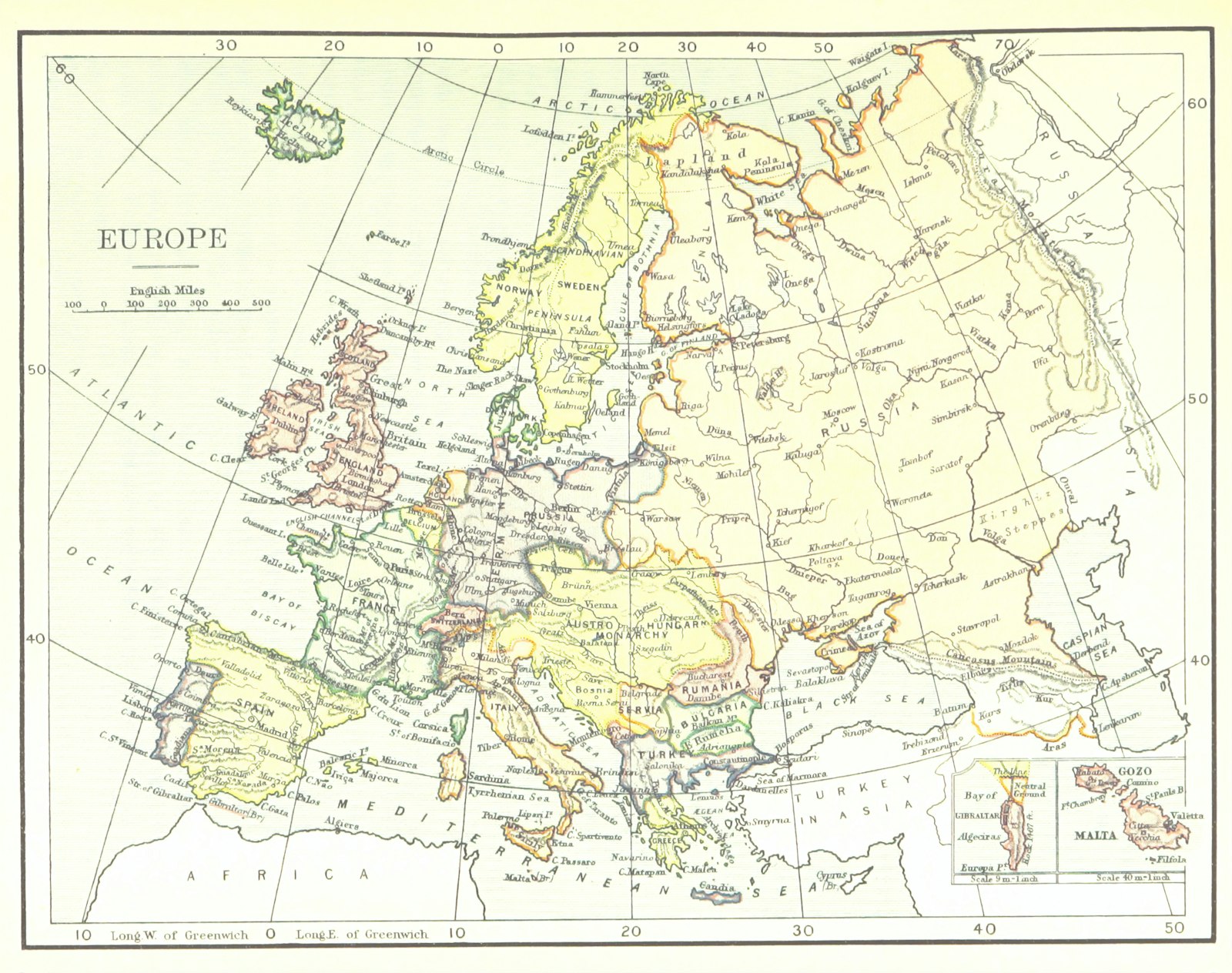 A printed atlas plate of Europe